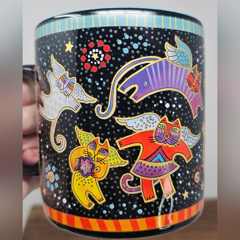 Rare Laurel Burch Wine Things Fabulous Felines Whimsical 2009 Ceramic Mug Cats - Picture 6 of 12